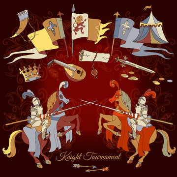 Knight Tournament medieval frame, knight on horse, medieval jost