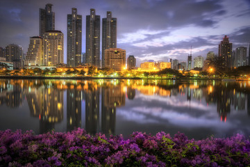 Naklejka na ściany i meble Bangkok Cityscape, Reflex of Metropolis and twilight. 