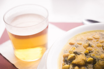 Beer glass Spanish tapas dish