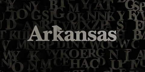 Arkansas - Stock image of 3D rendered metallic typeset headline illustration.  Can be used for an online banner ad or a print postcard.