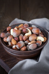 Selection of nuts - Hazelnuts, almonds, cashew.
