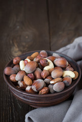 Selection of nuts - Hazelnuts, almonds, cashew.