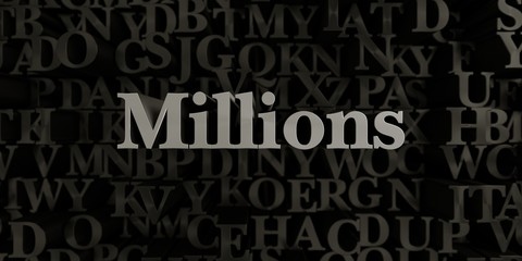 Millions - Stock image of 3D rendered metallic typeset headline illustration.  Can be used for an online banner ad or a print postcard.