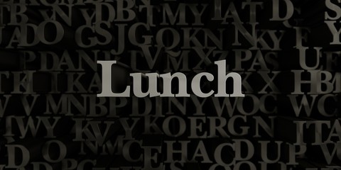 Lunch - Stock image of 3D rendered metallic typeset headline illustration.  Can be used for an online banner ad or a print postcard.