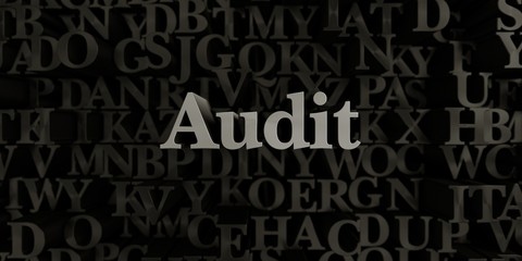 Audit - Stock image of 3D rendered metallic typeset headline illustration.  Can be used for an online banner ad or a print postcard.