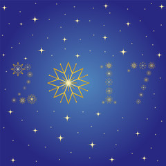 Fototapeta na wymiar 2017 made of snowflakes. Hand Drawn Golden Snowflakes arranged in shape of 2017 on blue background. Perfect for Festive design. Vector Illustration.