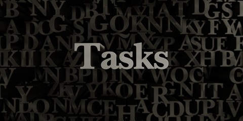 Tasks - Stock image of 3D rendered metallic typeset headline illustration.  Can be used for an online banner ad or a print postcard.