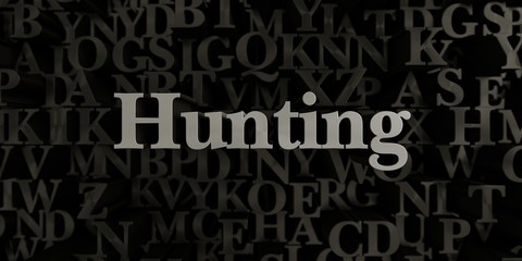 Hunting - Stock image of 3D rendered metallic typeset headline illustration.  Can be used for an online banner ad or a print postcard.