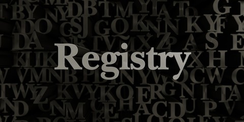 Registry - Stock image of 3D rendered metallic typeset headline illustration.  Can be used for an online banner ad or a print postcard.
