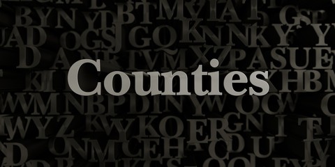 Counties - Stock image of 3D rendered metallic typeset headline illustration.  Can be used for an online banner ad or a print postcard.