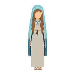 cartoon virgin mary woman wearing blue mantle over white background. vector illustration