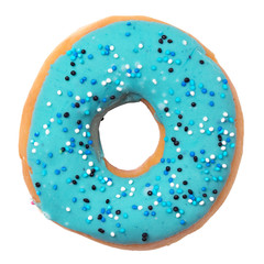 Blue donut with sprinkles isolated on white background