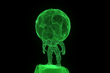 Human hold Earth in Wireframe Hologram Style. Nice 3D Rendering
