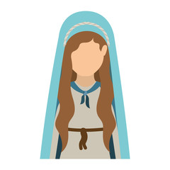 cartoon virgin mary woman wearing blue mantle over white background. vector illustration