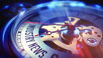 Obraz premium Industry News - Phrase on Vintage Pocket Clock. 3D Render.