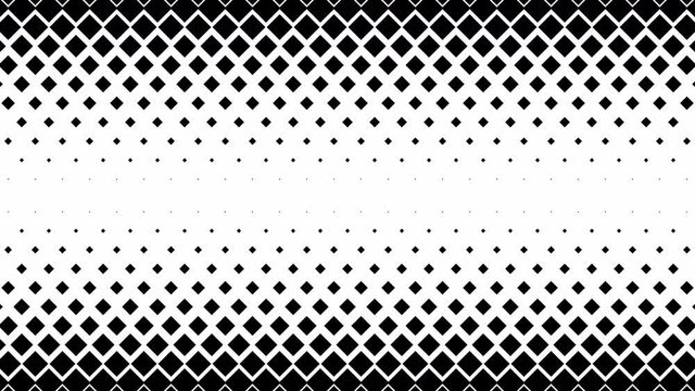 Repeating black and white square pattern design. Computer generated seamless loop abstract halftone motion background.