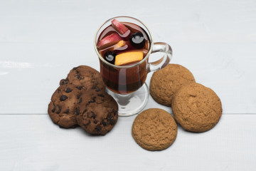 Glass of glintwein or mulled hot wine
