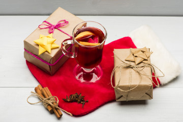 Glass of delicious glintwein or mulled hot wine