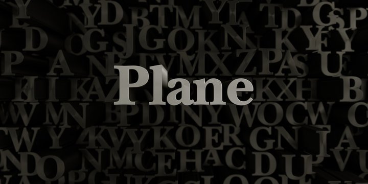 Plane - Stock image of 3D rendered metallic typeset headline illustration.  Can be used for an online banner ad or a print postcard.