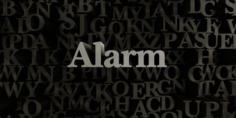 Alarm - Stock image of 3D rendered metallic typeset headline illustration.  Can be used for an online banner ad or a print postcard.