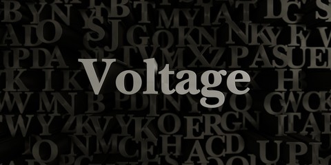 Voltage - Stock image of 3D rendered metallic typeset headline illustration.  Can be used for an online banner ad or a print postcard.