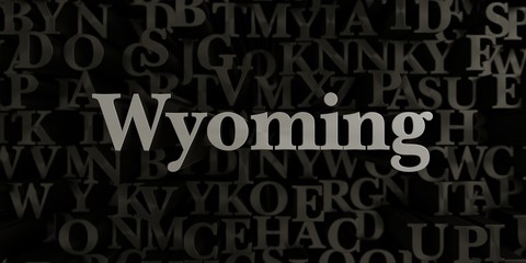 Wyoming - Stock image of 3D rendered metallic typeset headline illustration.  Can be used for an online banner ad or a print postcard.