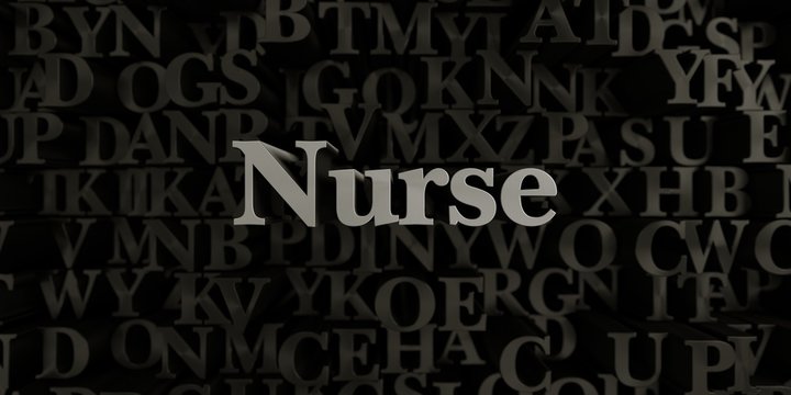 Nurse - Stock image of 3D rendered metallic typeset headline illustration.  Can be used for an online banner ad or a print postcard.