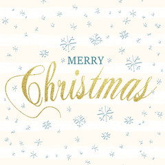 Merry Christmas gold glittering lettering design. Vector illustration