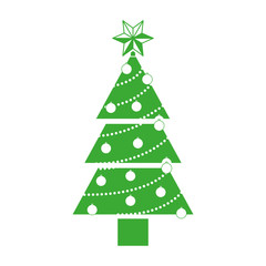 green christmas pine tree with decoration elements over white background. vector illustration