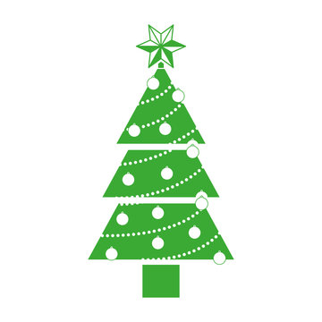 green christmas pine tree with decoration elements over white background. vector illustration