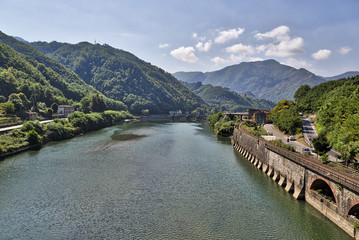 Italian landscape with big river in summer