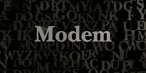 Modem - Stock image of 3D rendered metallic typeset headline illustration.  Can be used for an online banner ad or a print postcard.