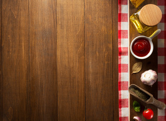 spice and herb  on wood