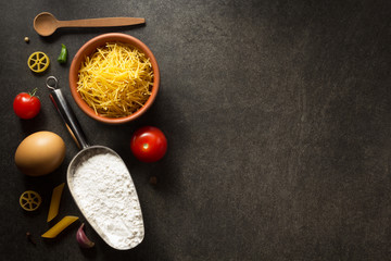 pasta and food ingredient  on table