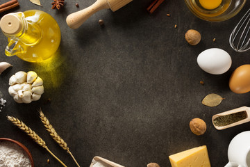 bakery products on black background