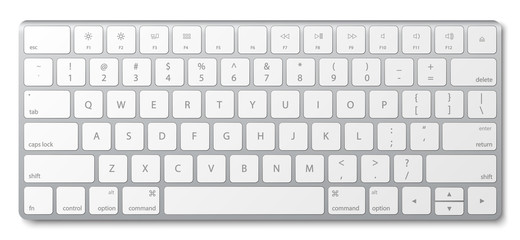 Modern aluminum computer keyboard isolated on white background.