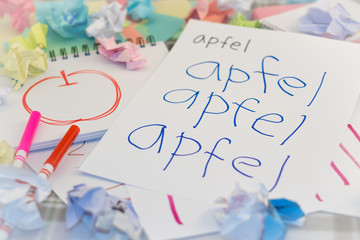 German; Kids Writing Name of the Fruits for Practice