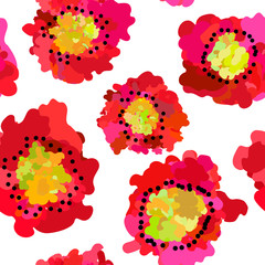 Abstract seamless pattern of red poppies isolated on white background