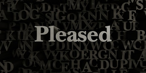 Pleased - Stock image of 3D rendered metallic typeset headline illustration.  Can be used for an online banner ad or a print postcard.