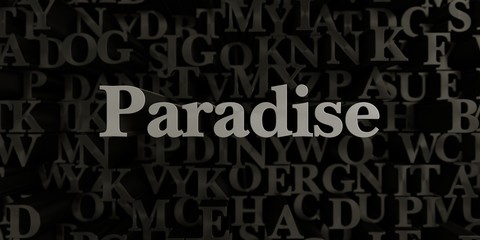 Paradise - Stock image of 3D rendered metallic typeset headline illustration.  Can be used for an online banner ad or a print postcard.