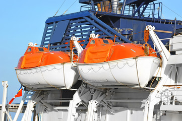 Safety lifeboat on ship deck