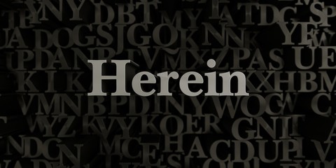 Herein - Stock image of 3D rendered metallic typeset headline illustration.  Can be used for an online banner ad or a print postcard.