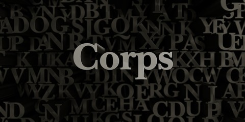 Corps - Stock image of 3D rendered metallic typeset headline illustration.  Can be used for an online banner ad or a print postcard.