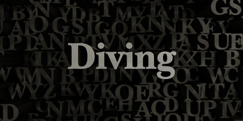 Diving - Stock image of 3D rendered metallic typeset headline illustration.  Can be used for an online banner ad or a print postcard.