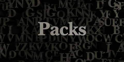 Packs - Stock image of 3D rendered metallic typeset headline illustration.  Can be used for an online banner ad or a print postcard.