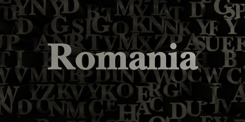 Romania - Stock image of 3D rendered metallic typeset headline illustration.  Can be used for an online banner ad or a print postcard.