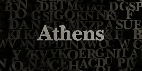 Athens - Stock image of 3D rendered metallic typeset headline illustration.  Can be used for an online banner ad or a print postcard.