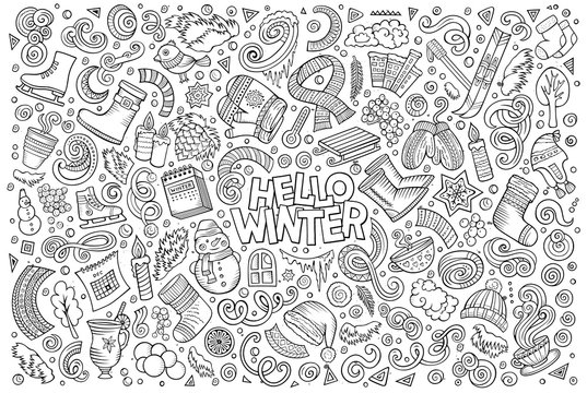 Cartoon set of Winter season objects