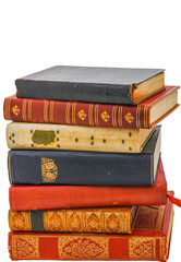 A stack of antique books