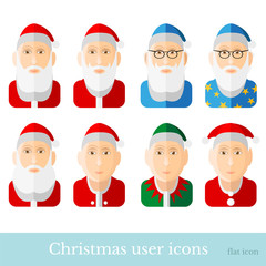 Set of christmas cartoon character santa, dwarf, gnome, wizard, magician, elf, stargazer. User icons in flat style isolated on white